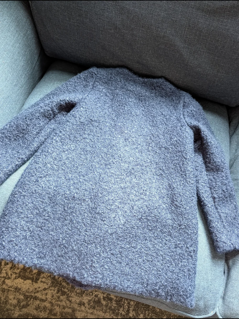 Janie and Jack Girl's Cozy Textured Button-Up Bouclé Winter Coat in Dusty Blue